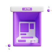 3D Business and Finance Icon Illustration Light Purple ATM Machine