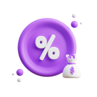 3D Business and Finance Icon Illustration Light Purple Percentage