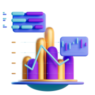 3D Cypto Scene Blue Purple Gold Charts