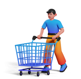 3D Ecommerce Sale Illustration Man with Shopping Cart