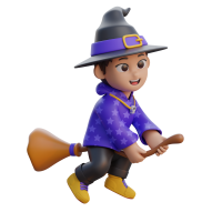 3D Halloween Holiday Celebration Illustration Male witch broom