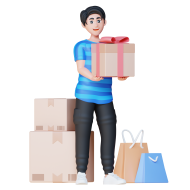 3D Online Shopping Character Male holding a box