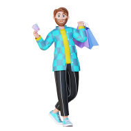 3D Online Shopping Character Man holding a card