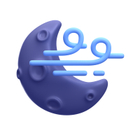 3d weather and climate icon illustration moon and windy