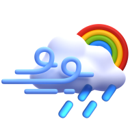 3d weather and climate icon illustration rainbow windy rain