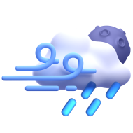 3d weather and climate icon illustration - thunder windy rain