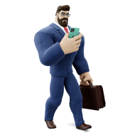 3D Working Male Presentation Character Poses Illustration Phone and briefcase