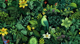 Colorful birds and flowers Seamless pattern background