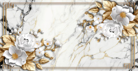 3d wallpapers, gold flower, marble, golden frame