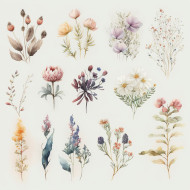 collection pretty delicate watercolor flowers each flower is different