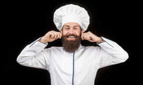 Cook hat. Bearded chef, cooks or baker. Bearded male chefs isola