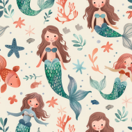 Cute Mermaid Seamless Pattern (3)