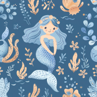 Cute Mermaid Seamless Pattern (4)