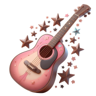 Cute Pink Girl Musical Performance 3D Doll Illustration- Guitar