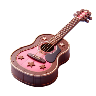 Cute Pink Girl Musical Performance 3D Doll Illustration Guitar Instrument