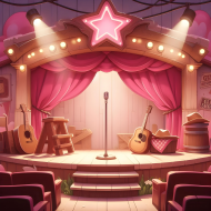 Cute Pink Girl Musical Performance 3D Stage Illustration (1)