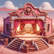 Cute Pink Girl Musical Performance 3D Stage Illustration (2)