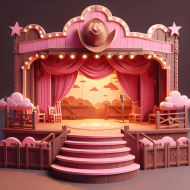 Cute Pink Girl Musical Performance 3D Stage Illustration (3)