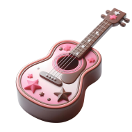 Cute Pink Musical  Guitar Performance 3D Illustration