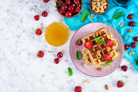 delicious breakfast with belgian waffles waffels with strawberry (2)