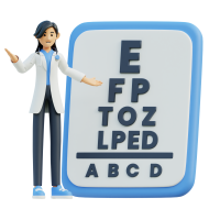 female doctor eye test using an eye chart