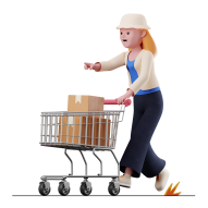 Female With Cart 3D Illustration