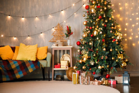 Funny colorful room with christmas interior