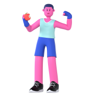 Gym and Fitness Boy 3D Illustration Eat Fruit