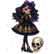 Halloween Chic Bones Doll Watercolor Clipart Illustration (1)