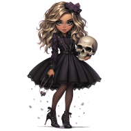 Halloween Chic Bones Doll Watercolor Clipart Illustration (12)