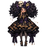 Halloween Chic Bones Doll Watercolor Clipart Illustration (25)