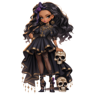 Halloween Chic Bones Doll Watercolor Clipart Illustration (3)