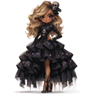 Halloween Chic Bones Doll Watercolor Clipart Illustration (35)