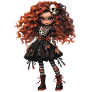 Halloween Chic Bones Doll Watercolor Clipart Illustration (46)