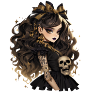 Halloween Chic Bones Doll Watercolor Clipart Illustration (54)