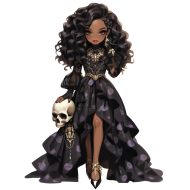 Halloween Chic Bones Doll Watercolor Clipart Illustration (57)