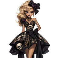 Halloween Chic Bones Doll Watercolor Clipart Illustration (59)