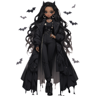 Halloween Goth Chic Dolls Watercolor Clipart Illustration (10)