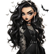 Halloween Goth Chic Dolls Watercolor Clipart Illustration (18)