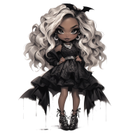 Halloween Goth Chic Dolls Watercolor Clipart Illustration (20)