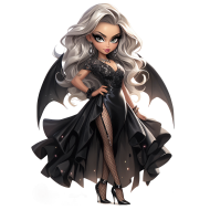 Halloween Goth Chic Dolls Watercolor Clipart Illustration (40)