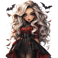 Halloween Goth Chic Dolls Watercolor Clipart Illustration (43)