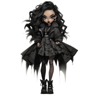 Halloween Goth Chic Dolls Watercolor Clipart Illustration (47)