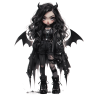 Halloween Goth Chic Dolls Watercolor Clipart Illustration (48)