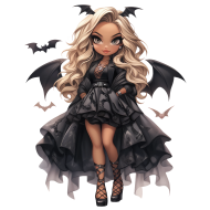 Halloween Goth Chic Dolls Watercolor Clipart Illustration (54)