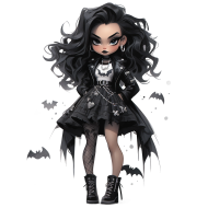 Halloween Goth Chic Dolls Watercolor Clipart Illustration (59)