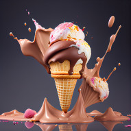 an ice cream cone with melted chocolate and sprinkles