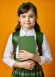 schoolgirl uniform holds book portraying studious teenager