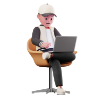 Sitting and Using Laptop 3D Male Character Pose Illustration Style 2