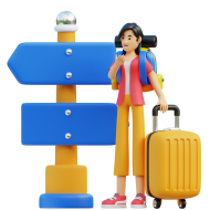 Travel Adventure Character 3D Illustration Female on direction board